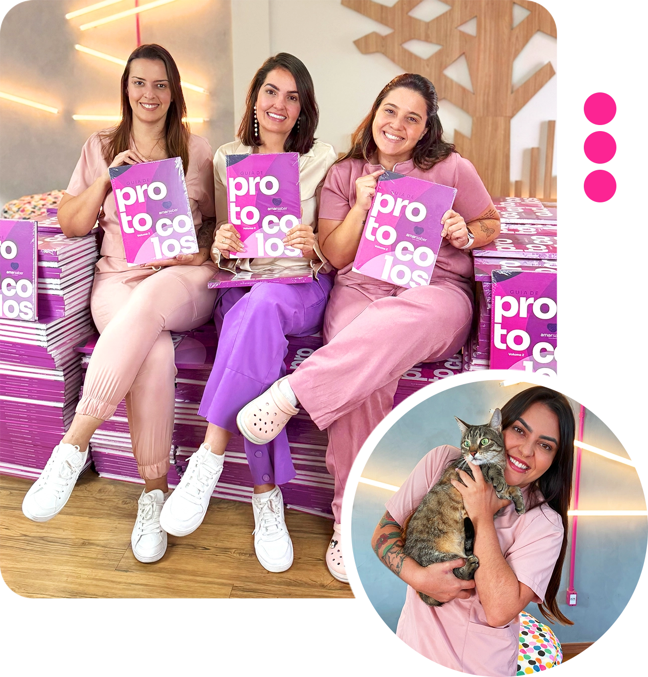 Dra. Maria Paula Ferrari e equipe com o Guia de Protocolos